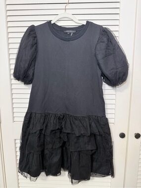 English Factory Black Puff-Sleeve Tulle Tiered Dress for Girls